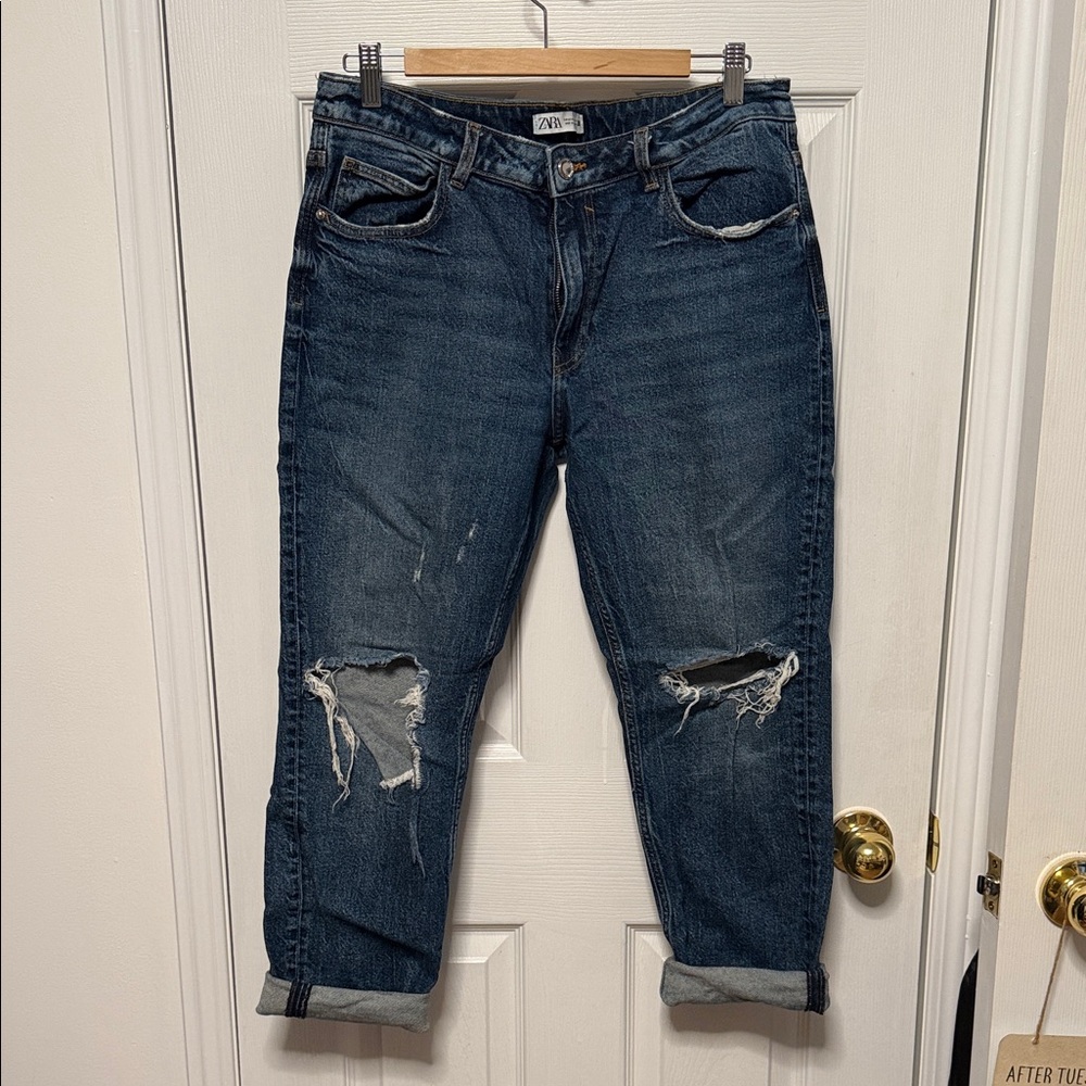 Zara Women's Dark Blue Boyfriend Jeans